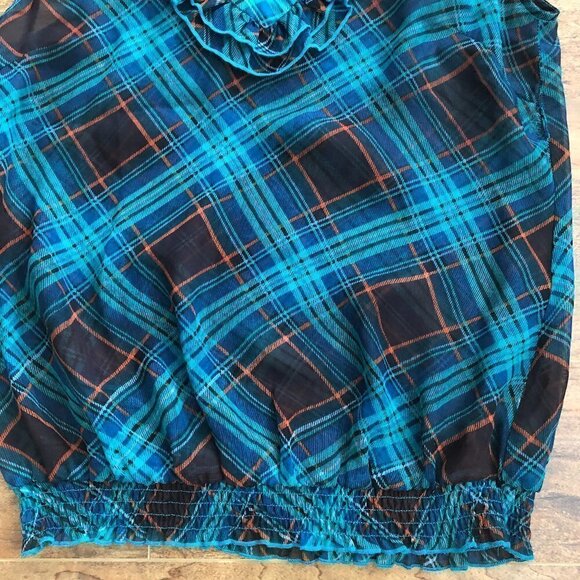 BEDO Femme Tartan Inspired Sheer Sleeveless Blouse - Picture 4 of 11